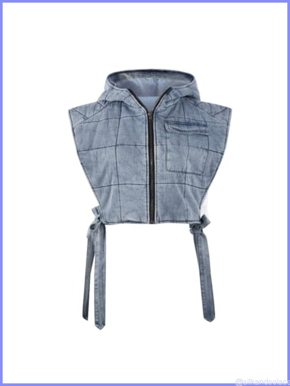 Womens Boyfriend Cropped Quilted Hooded Denim Vest Jacket Puffer